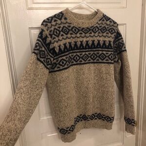 Vintage L.L. Bean speckled Nordic fair isle sweater - size Medium, tan & navy